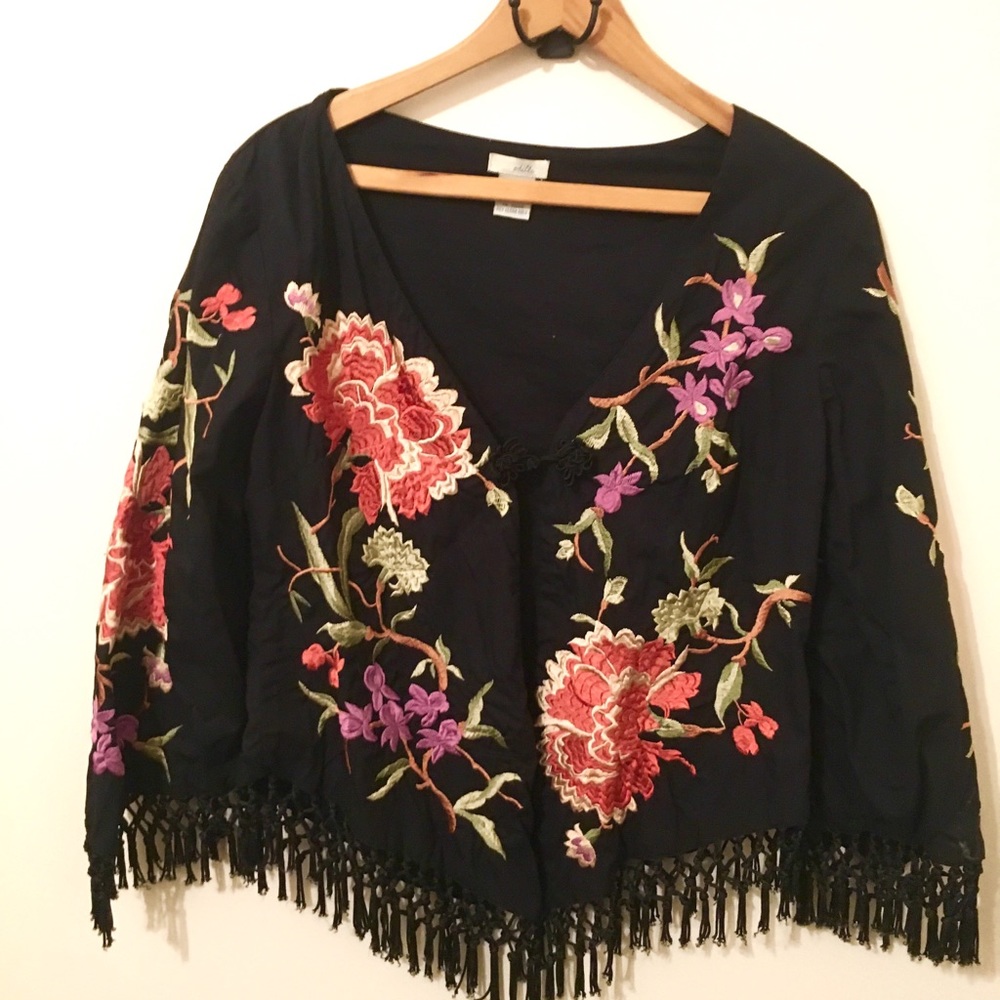 Anthropologie Odille   embroidered & fringe jacket